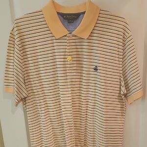 Brooks Brothers Men's XXL Polo Shirt - Yellow and Navy Blue Stripes